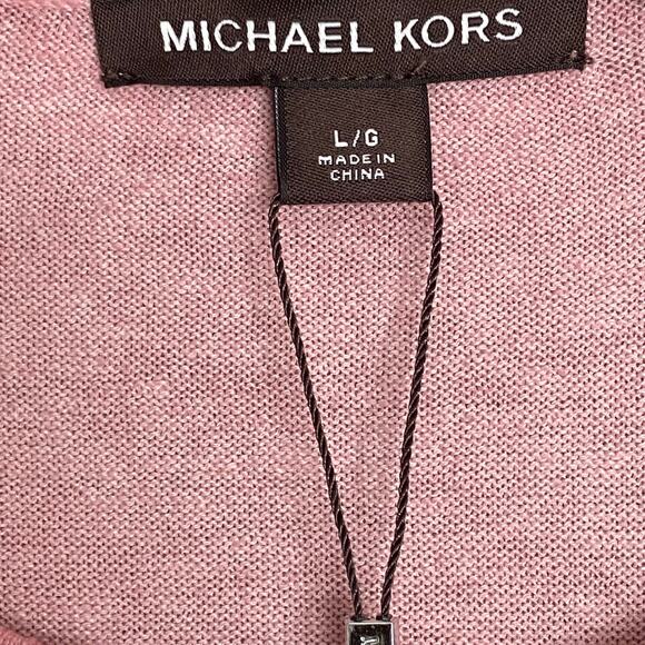 Michael Kors T-Shirt Men's Large Long Sleeve Crew Neck Linen Dusty Rose NEW - Picture 5 of 14
